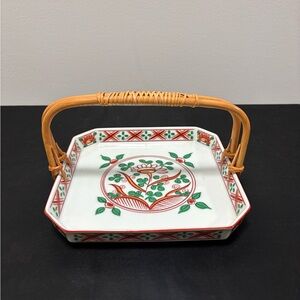 Decorative Ceramic Tray with Bamboo Handle